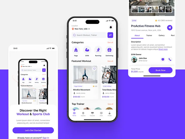 Fitness and Workout App Design| GYM Trainer | Fitness Trainer | App Design | Figma