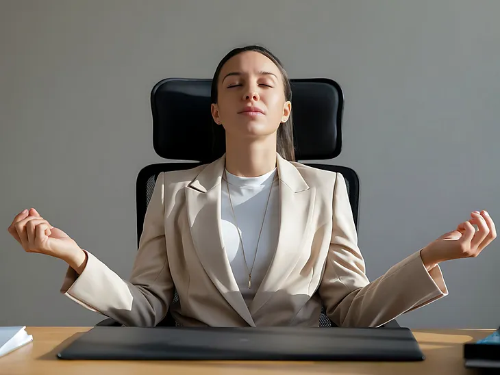 A photo of me demonstrating the proper posture for mindful breathing at my desk