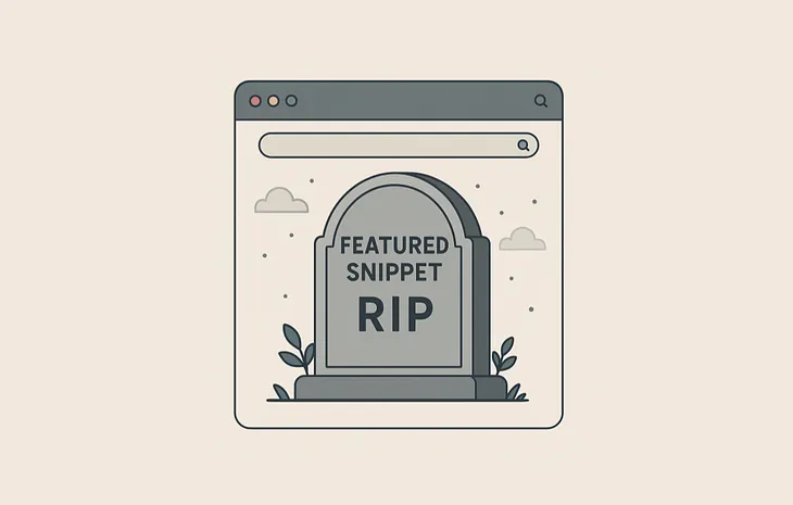 Search window with empty search bar and gravestone reading Featured Snippet RIP