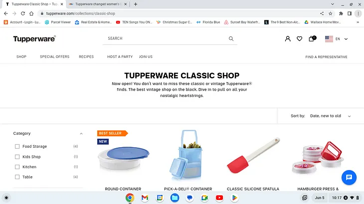Screenshot of Tupperware website classic shop