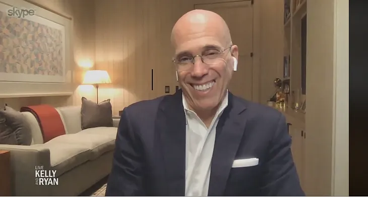 Katzenberg being interviewed via Skype on Live with Kelly & Ryan