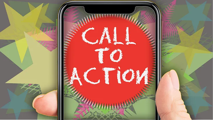 Graphic of a man holding a phone over a “Call to Action”