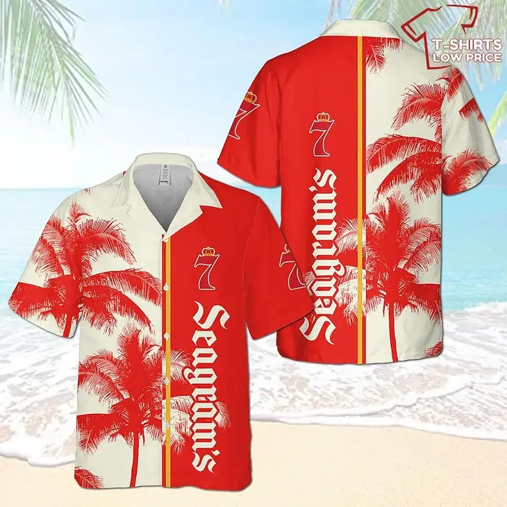 Seagrams Escapes Palm Tree All Over Print 3D Aloha Summer Beach Hawaiian Shirt Red Beige