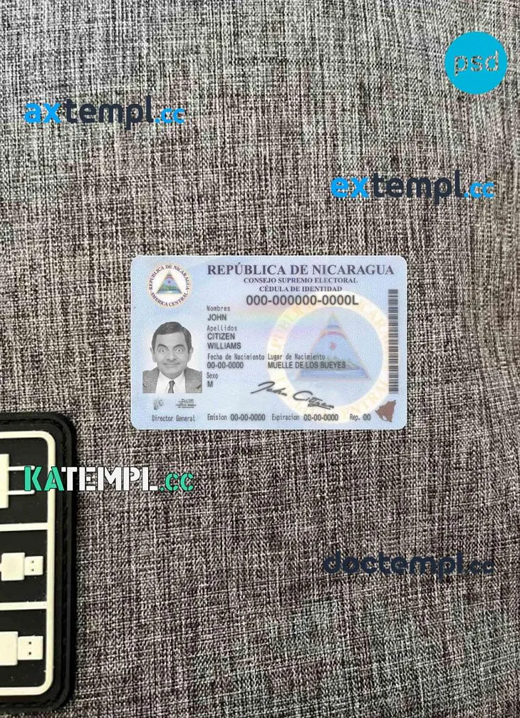 Nicaragua ID card PSD files, scan look and photographed image, 2 in 1