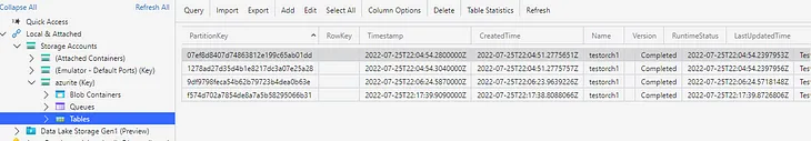 Using Azurite, the Azure storage emulator