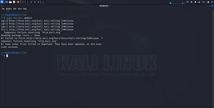 Error while updating Kali Linux: failure resolving ‘http.kali.org’