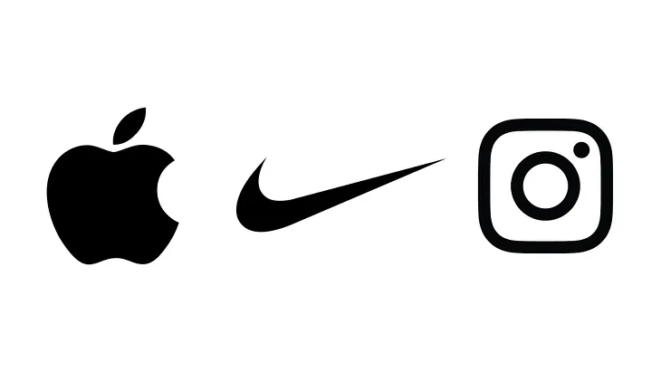 The logo of the companies Apple, Nike & Instagram