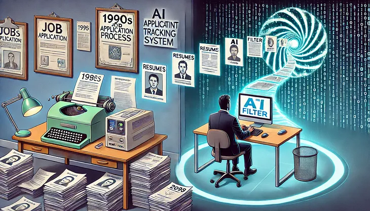 While this article was written by a human, DALL·E made this “conceptual illustration depicting the evolution in recruiting and visualizing the ‘death spiral’ of automation”.