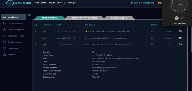 SOC114 — Malicious Attachment Detected (LetsDefend)