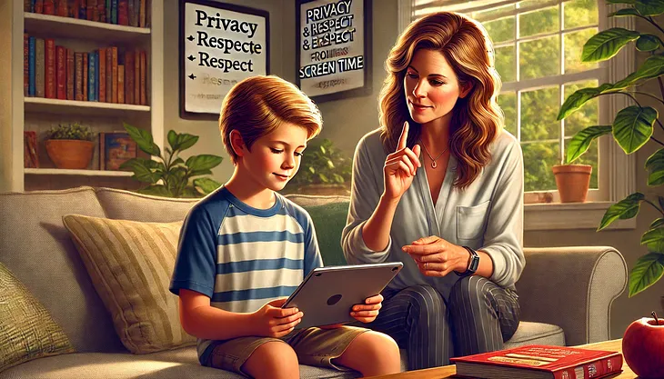 Ben and his mom discussing responsible online behavior, highlighting a teaching moment in a cozy home setting.