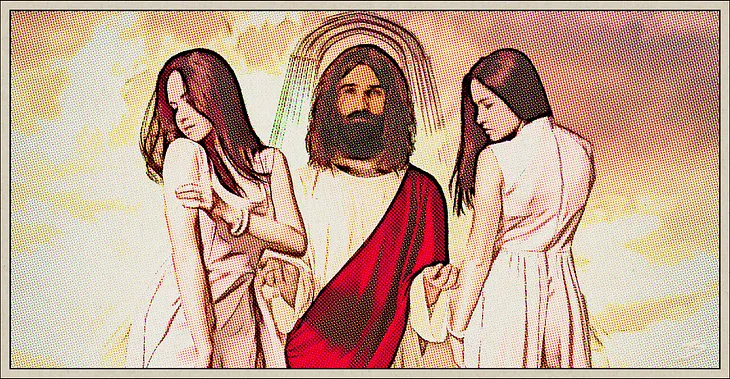 Jesus with two models