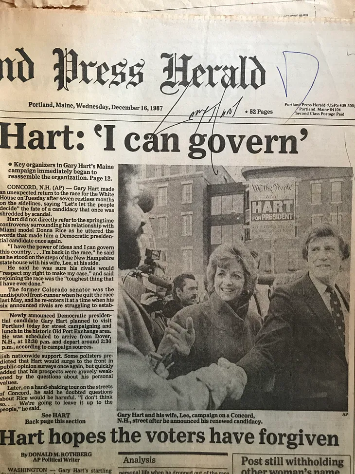 I Have a Signed Souvenir of Gary Hart’s Failed Presidential Run