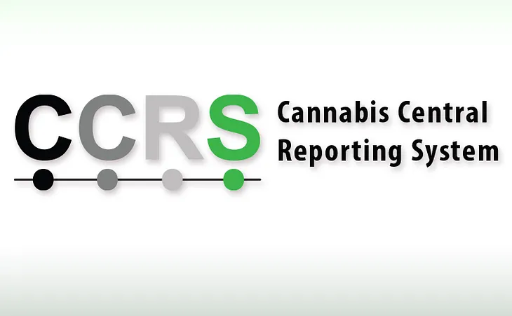 An image of the LCB’s “Cannabis Central Reporting System (CCRS)” logo, CCRS in grey and green font