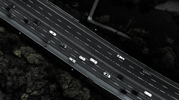 a highway view from above