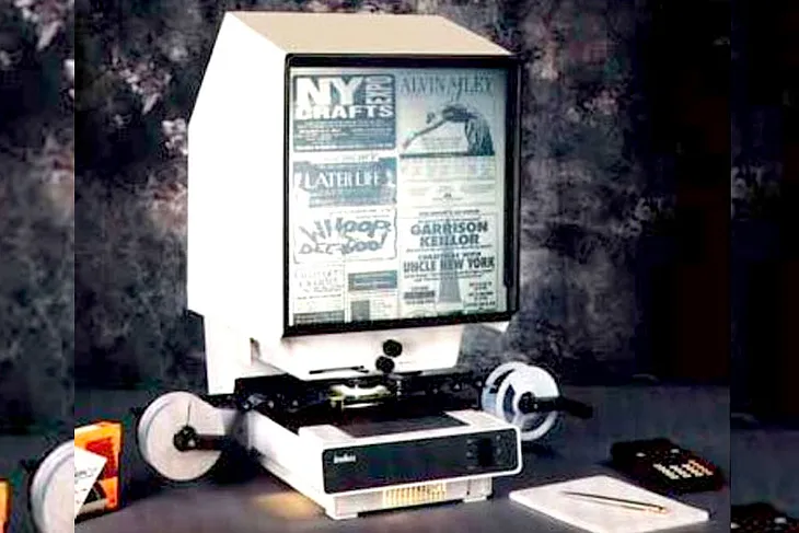 microfilm reader on black background