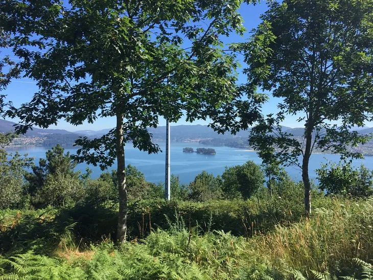 A view looking out across the Ria de Vigo
