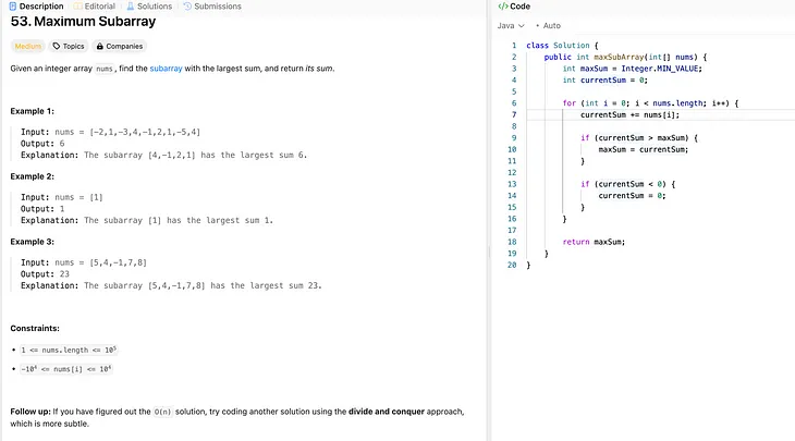 Leetcode — Maximum subarray sum value