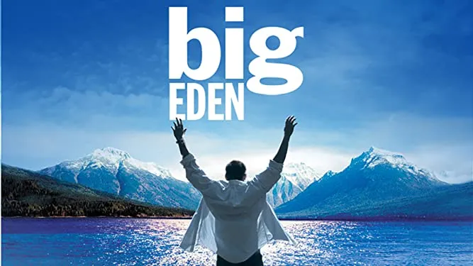 The movie poster shows a man standing at a mountain lake, his back to us, reaching for the sky.