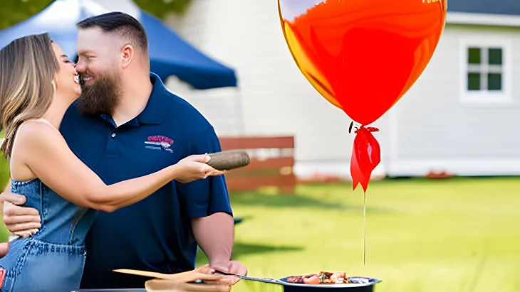 a happy couple preparing some bbq in their backyard