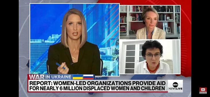 Alyse Nelson, president & CEO of Vital Voices, and Oksana Horbunova, director of the NGO Resource Center in Kyiv, discuss the needs of Ukrainians on ABC News.