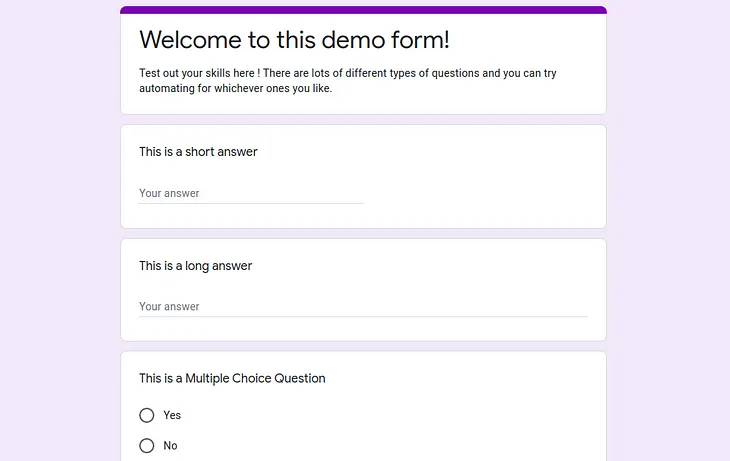 Automatically filling multiple responses into a Google Form with Selenium and Python