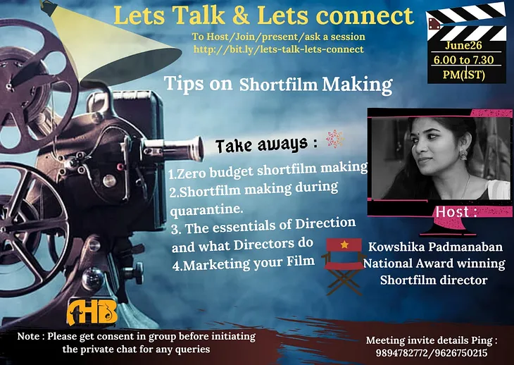 Let’s talk let’s connect | LTLC0103 | June 26, 2020 | Tips on shortfilm making | Kowshika…