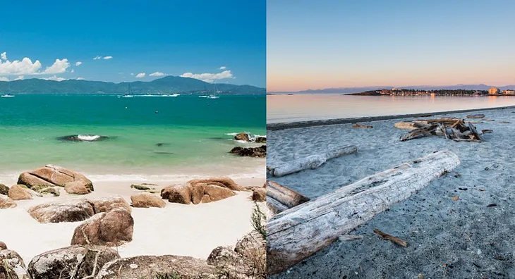 On the left, Jurere beach. On the right, Willows beach.