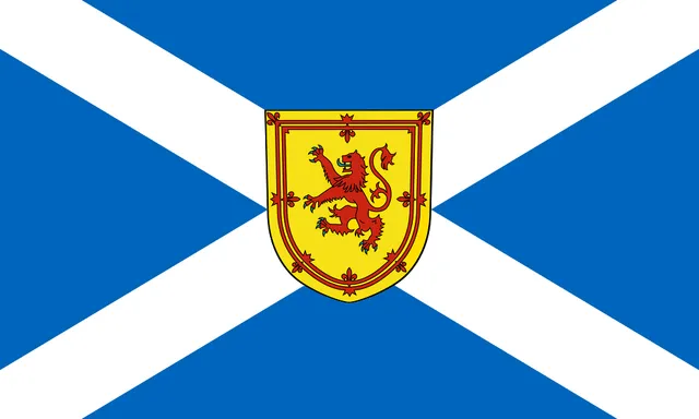 Scottish flag with red Stuart Lion added to showcase royal athroity