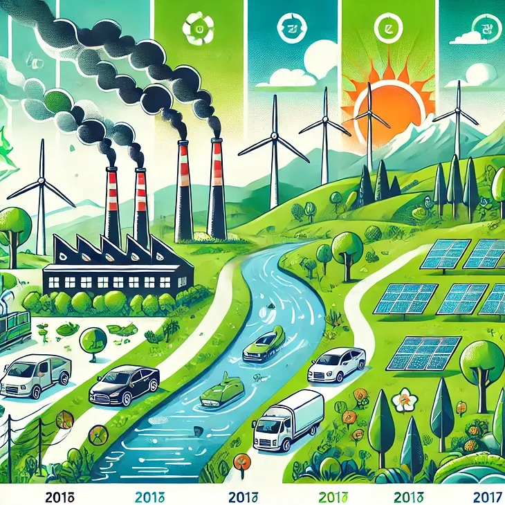 IMAGE: An illustration representing the progress of decarbonization, highlighting the transition from high carbon emissions to a cleaner, greener future