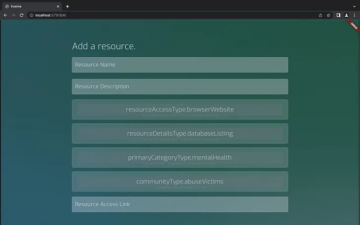 An uploading screen that matches the fields in the database, in the same style as the main resource application.