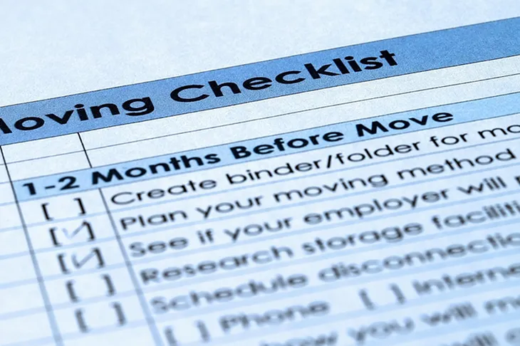 A photo of part of a checklist for planning a move.