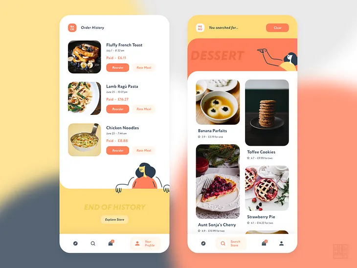 UI of food ordering apps