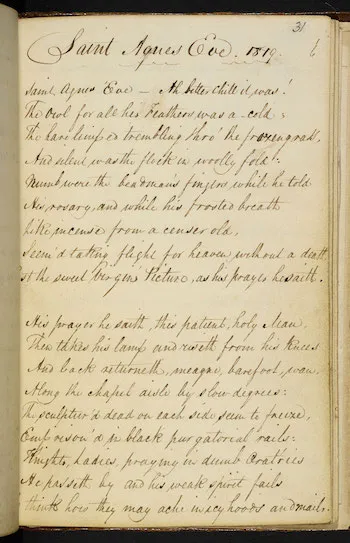 Poetry Remembrance: John Keats, “The Eve of St. Agnes” — Forever Young at 200