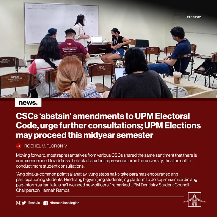 CSCs ‘abstain’ amendments to UPM Electoral Code, urge further consultations; UPM Elections may…