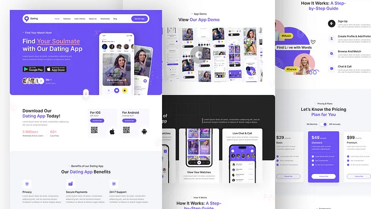 Dating App Landing App Figma UI Kit | Responsive Website | Web Design | Landing Page