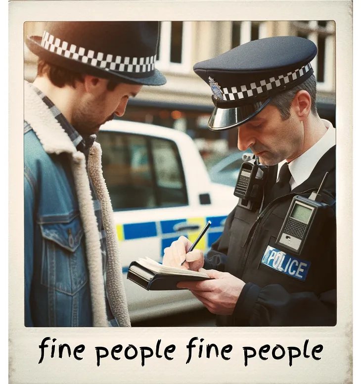 A fine policeman writing a fine to a citizen