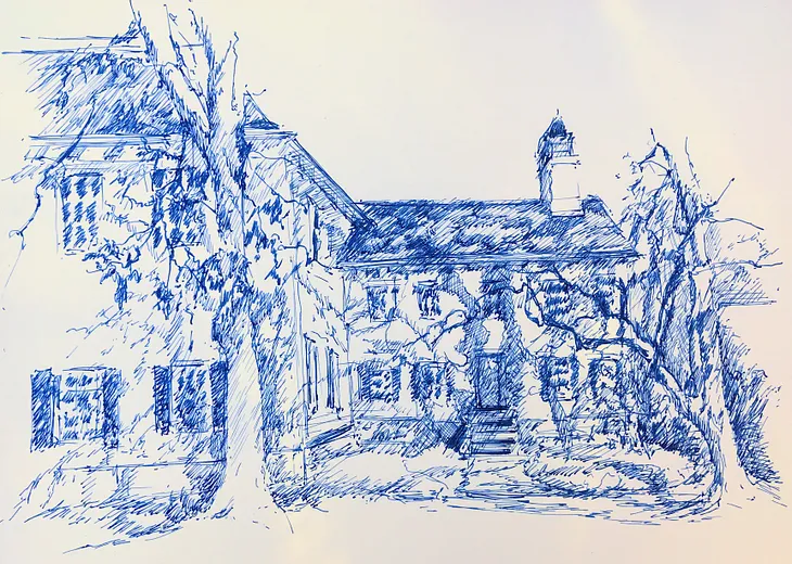 Pen & Ink drawing of Washington’s Headquarters in Morristown, NJ by Anne Kullaf