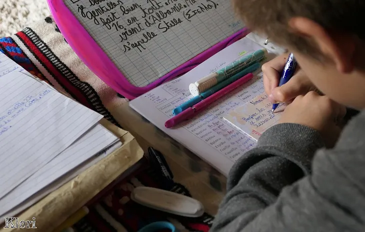 A boy doing his homework.