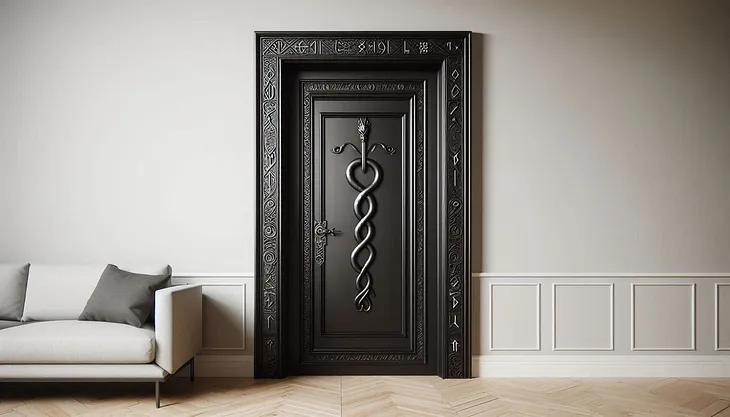 A door in Sam’s meticulous living room