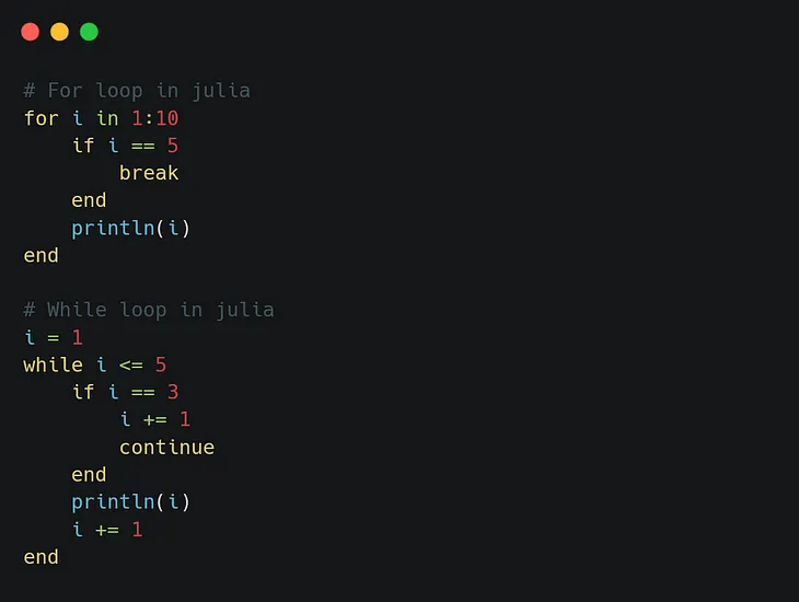 Loops in Julia Programming Language