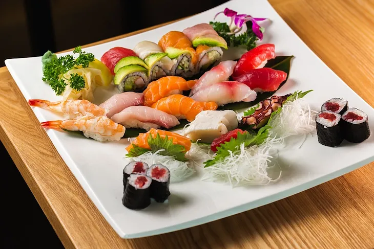 Platter of sushi and sashimi