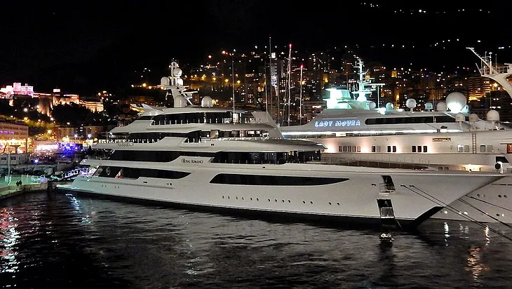 Picture of megayacht in harbour at night