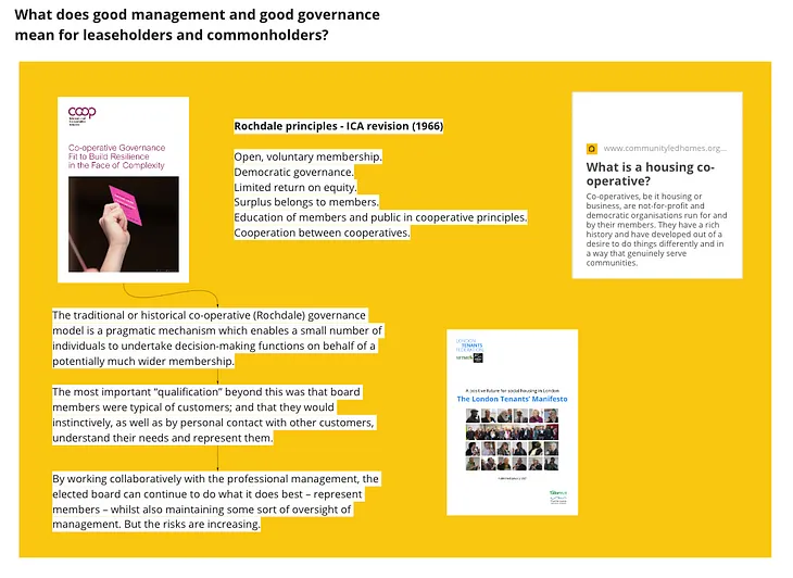 Screenshot of miro board — What does good management and good governance mean for leaseholders and commonholders?