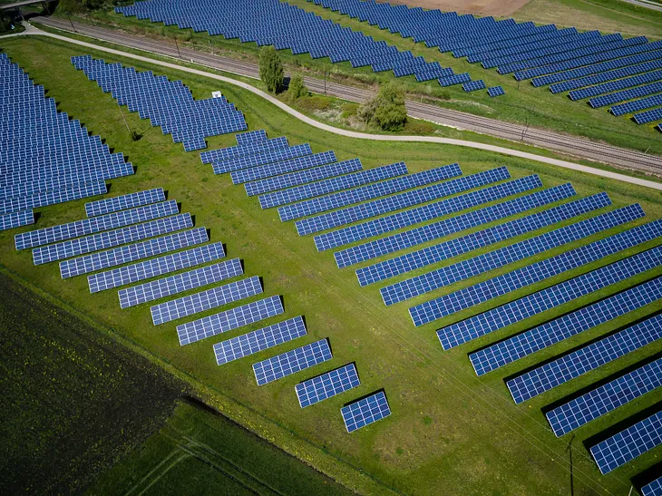 IMAGE: A large solar panel installation in a field