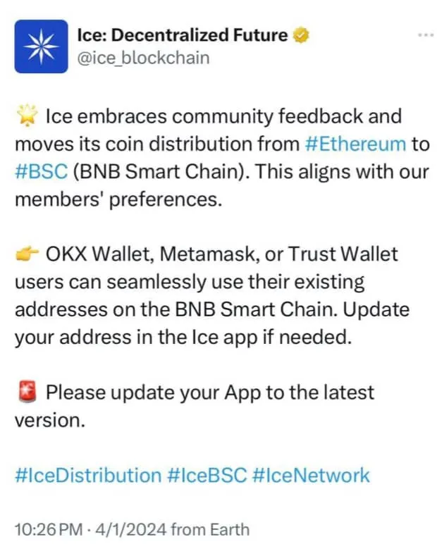 Ice Network Moves to BSC – A Major Milestone