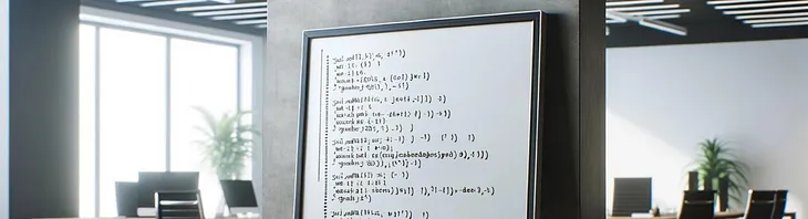 A white board in an office setting with computer code on it.