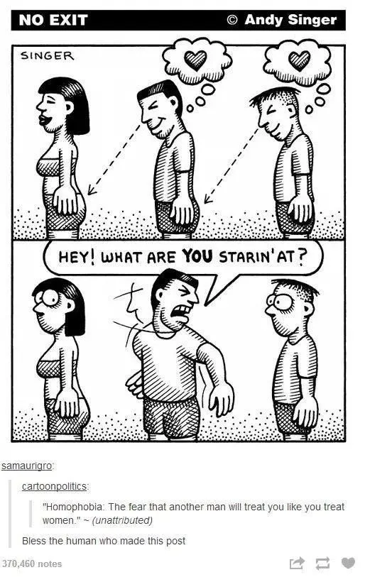 Homophobia = The Fear That A Man Will Treat You The Way You Treat Women