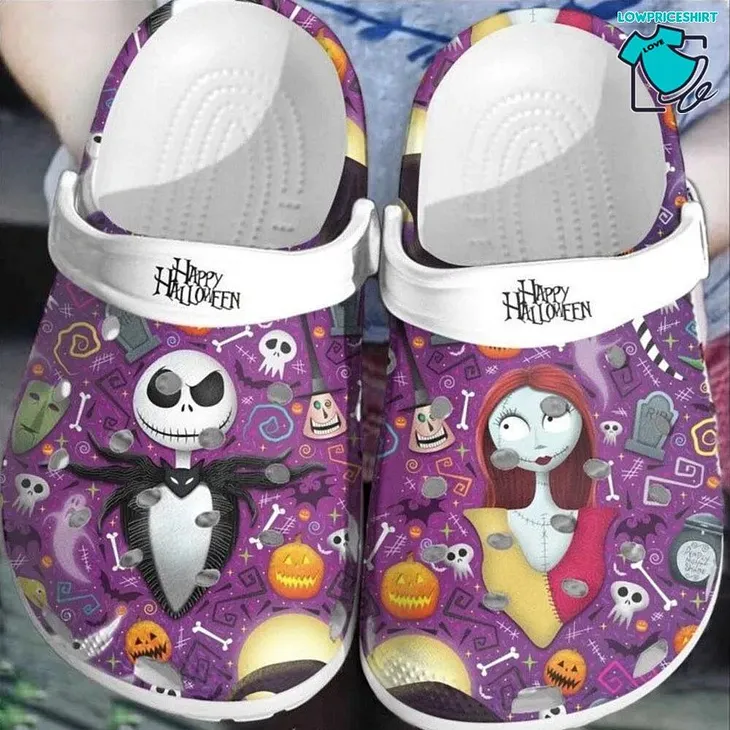 Jack Skellington And Sally Crocs Clog Shoes, Nightmare Before Christmas Crocs Shoes