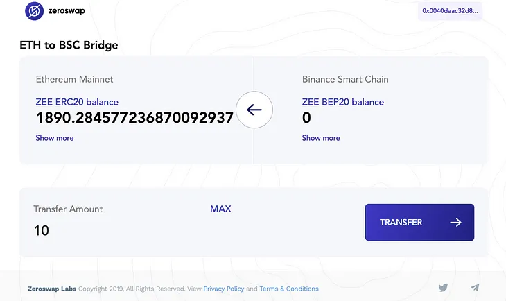 Step by Step guide to mint ZEE BEP20 with the Binance Smart Chain Bridge