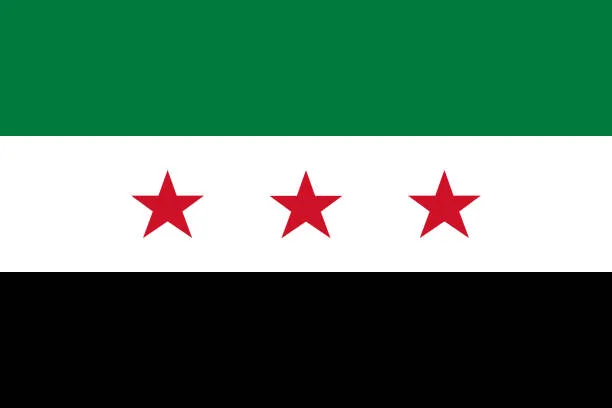 Syrian rebel flag (green, white, and black bands of equal width with three red stars placed side by side in the middle)